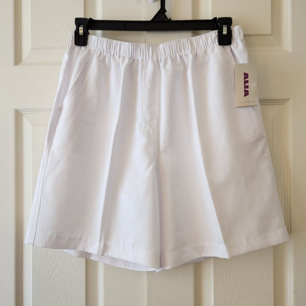 ALIA Petite Womens White Pleated Shorts Size 14P Elastic Waist Pockets - w/Flaw